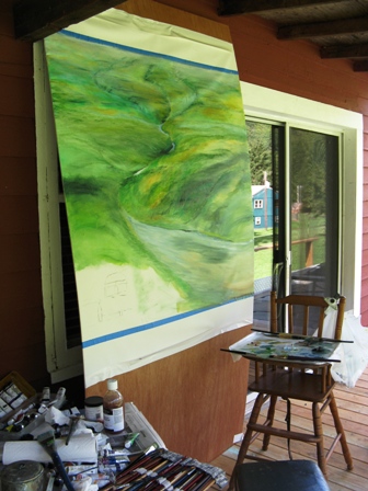 Back Home, in progress, on the back porch of Cedar Pines