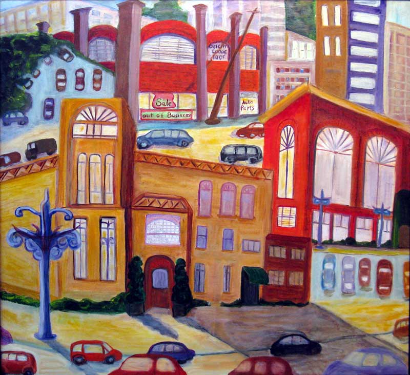 Urban landscape with compressed buildings